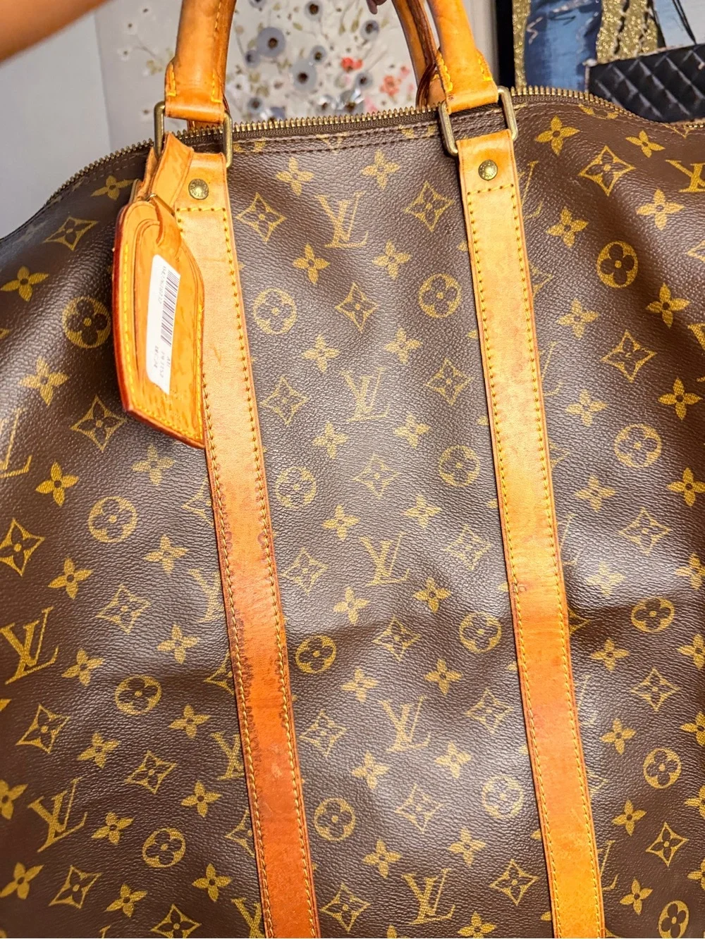 Louis Vuitton Brown Monogram Travel Duffle with Tan Leather Trim